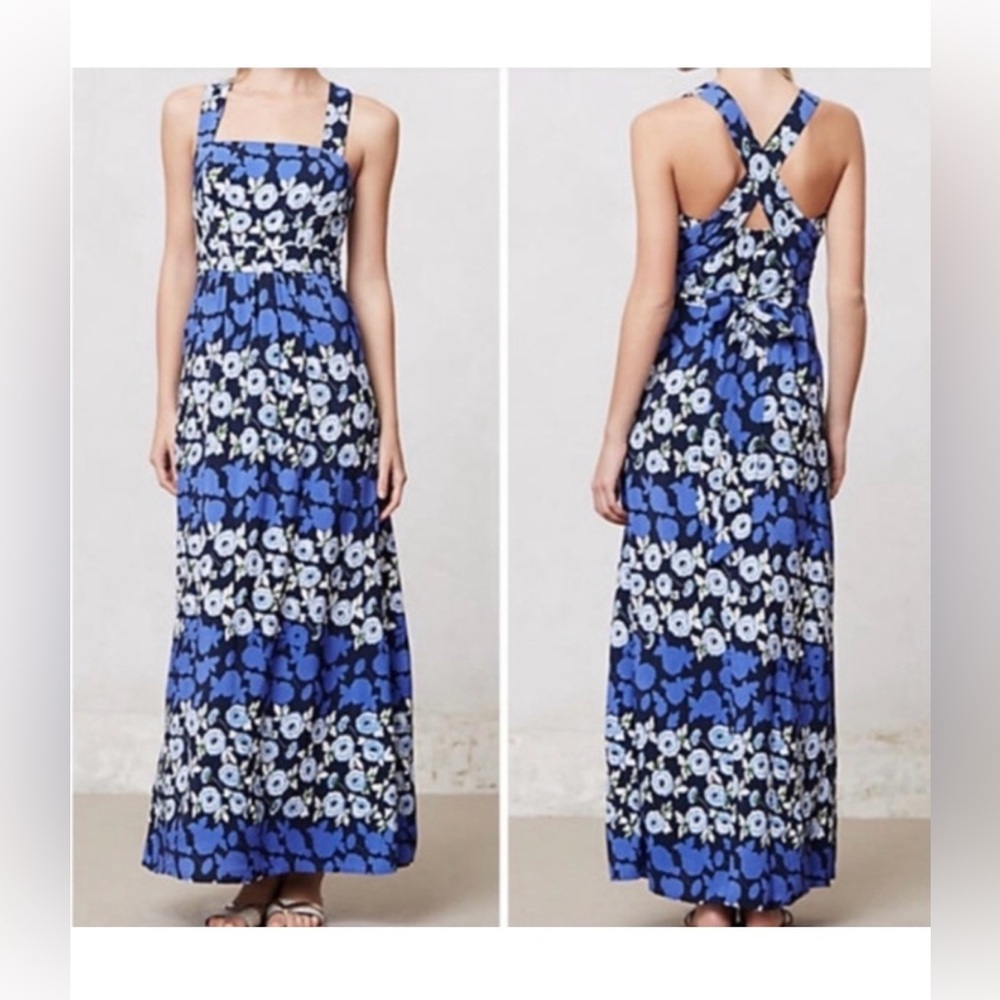 Maeve blue floral maxi dress with cross back